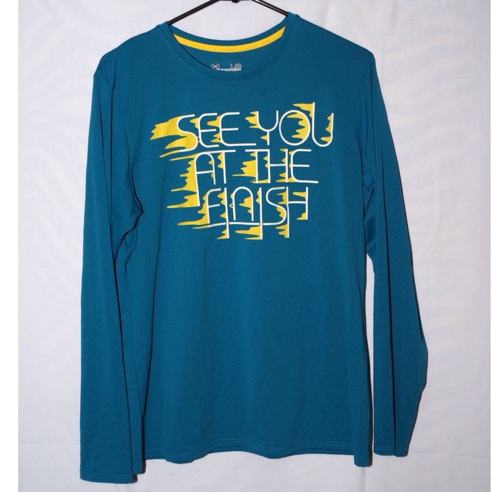 See you at the finish teal, yellow and white tee